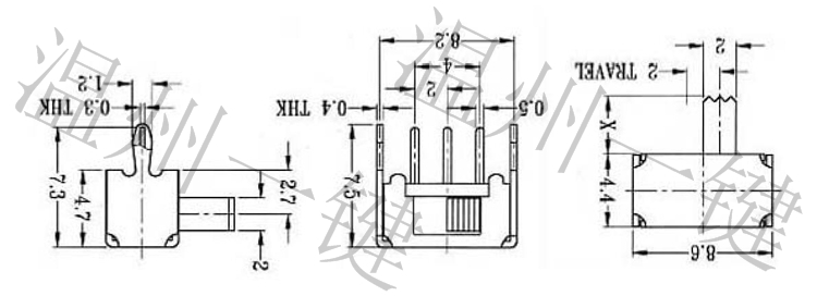 SK-12D07 (1P2T) 2-position toggle switch with various heights, 2 fixed feet, 2.0 foot spacing, three-foot horizontal type pic 5