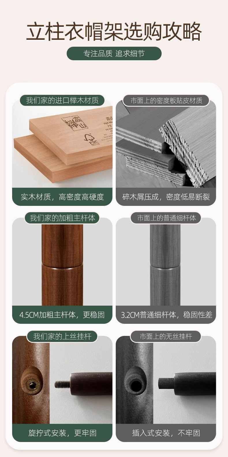 实木衣架落地衣帽架卧室家用挂衣架简易立式树杈挂衣杆榉木挂包架详情2