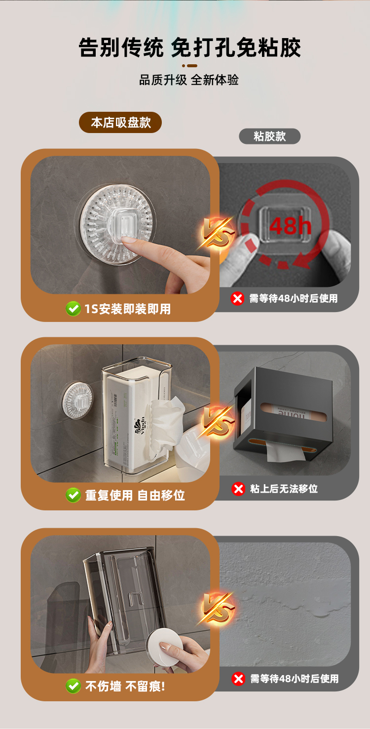 吸盘纸巾盒家用卫生间抽纸盒倒挂厕所纸置物壁挂式洗脸巾纳盒详情3