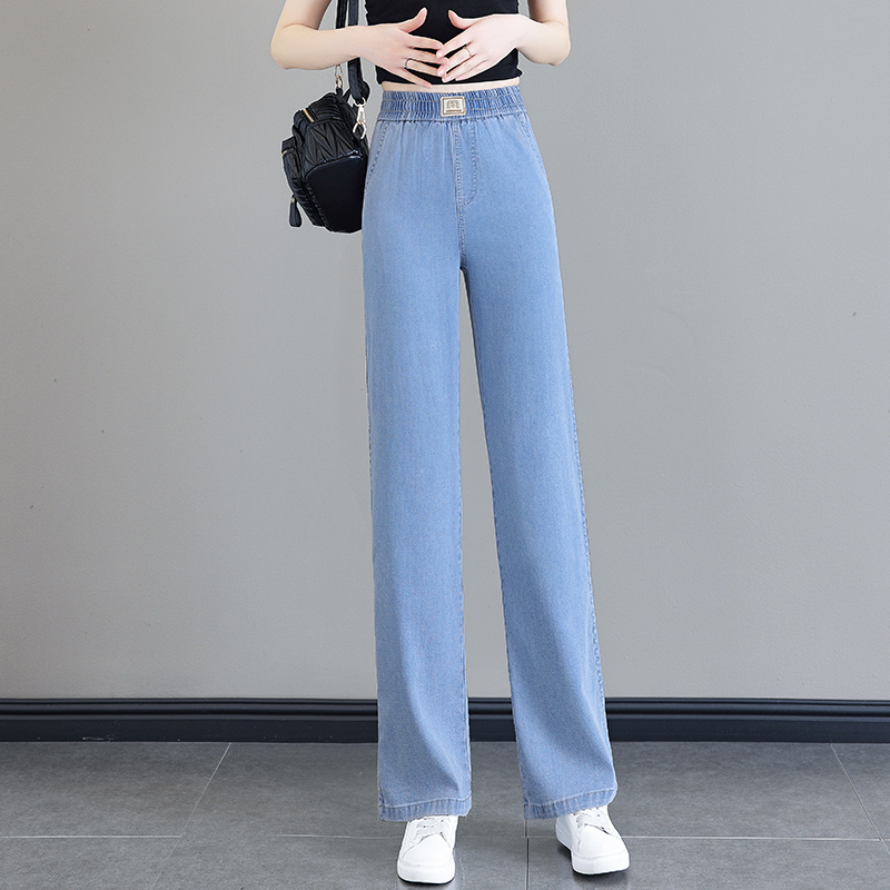 Summer Tencel thin jeans, women's stretched-waist narrow wide-leg pants, ice silk drape, petite casual straight-leg pants Item Picture