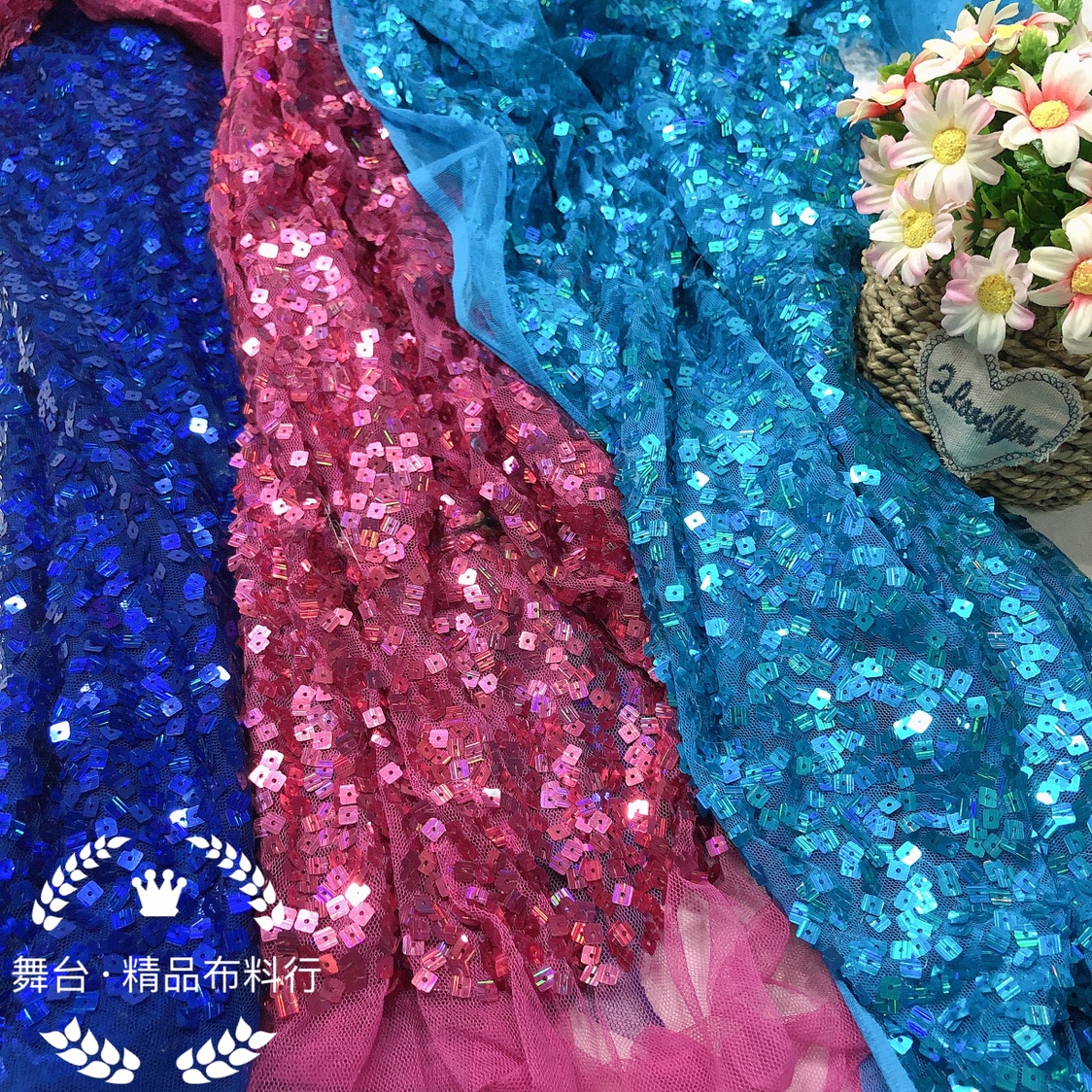 Hanging piece fabric, sequined fabric, square laser embroidered piece fabric, wedding background fabric, stage costume decorative fabric details Picture