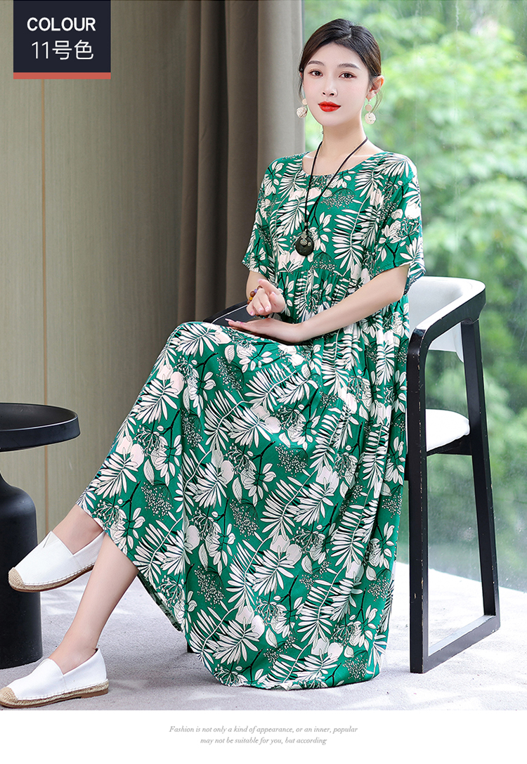 2024新款高端碎花棉绸连衣裙女夏气质妈妈遮肚子大码连衣裙长裙子详情29