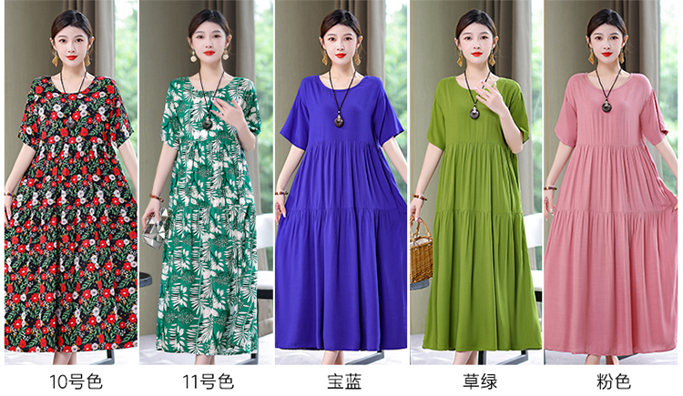 2024新款高端碎花棉绸连衣裙女夏气质妈妈遮肚子大码连衣裙长裙子详情14