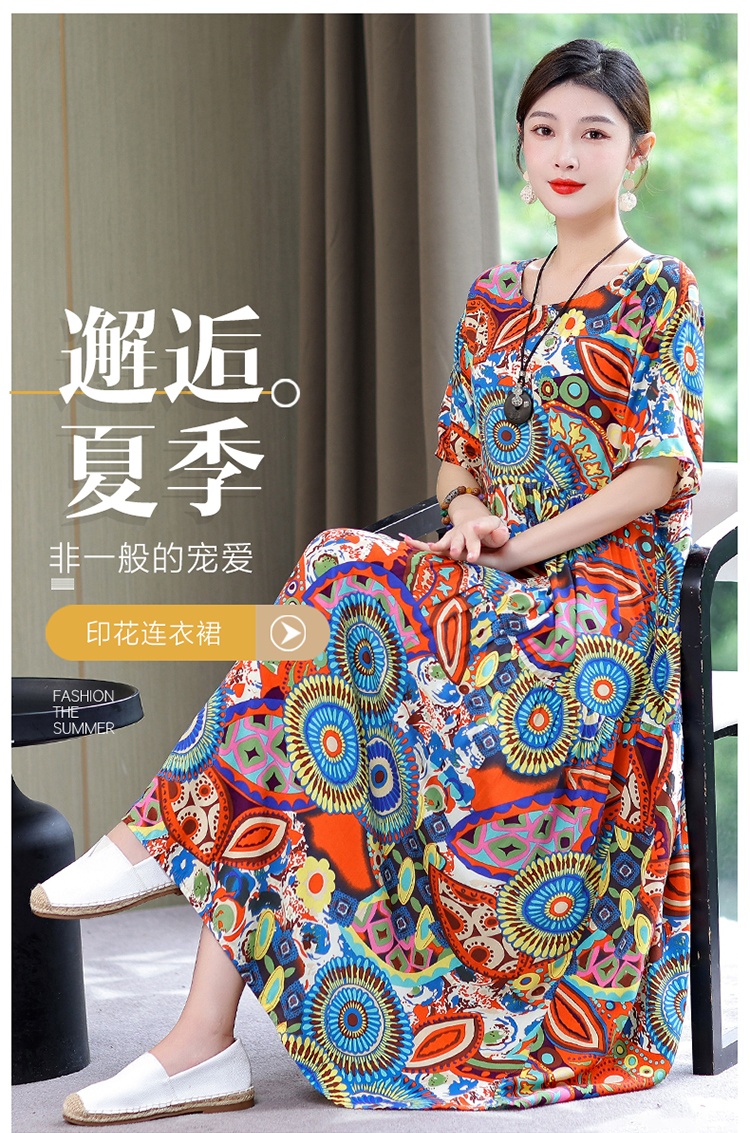 2024新款高端碎花棉绸连衣裙女夏气质妈妈遮肚子大码连衣裙长裙子详情2