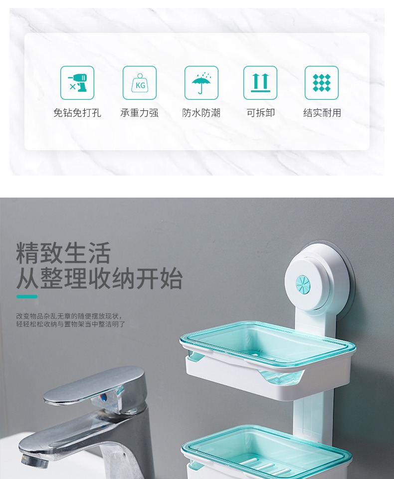Shunmei soap box suction cup Wall-mounted double-layer large soap box, creative draining without drilling bathroom soap rack pic 2
