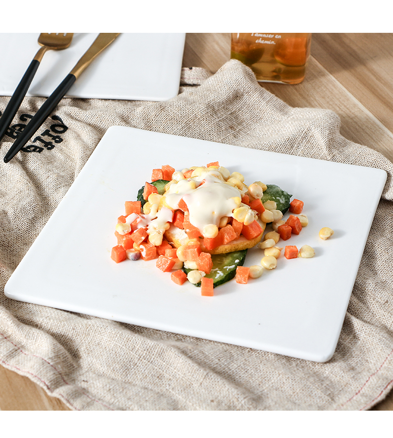 包邮纯白色陶瓷平板西餐牛排盘西点甜品慕斯蛋糕托盘长方形寿司盘详情8