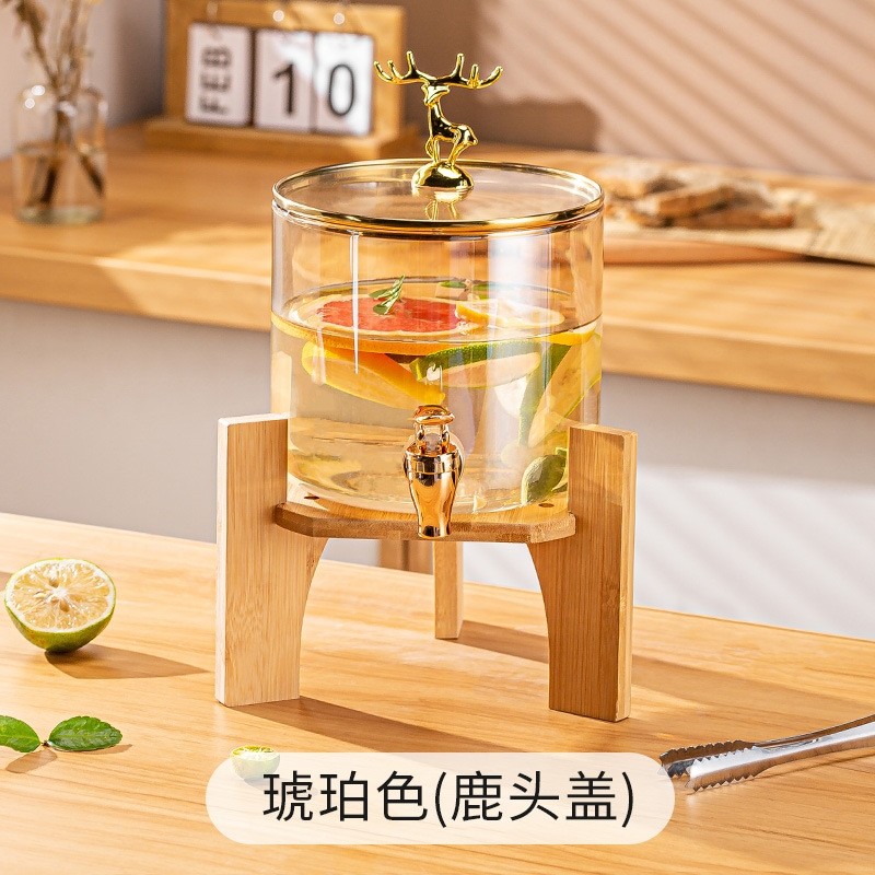 Light luxury cold water bottle faucet, food-grade high borosilicate glass, high-temperature resistant household water storage, cold water, beverage and juice bucket