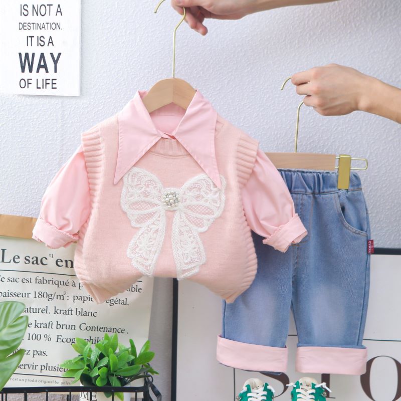 Three-piece spring dress set for girls, stylish spring and autumn casual children's wear, 2025 new Korean style for girls Item Picture