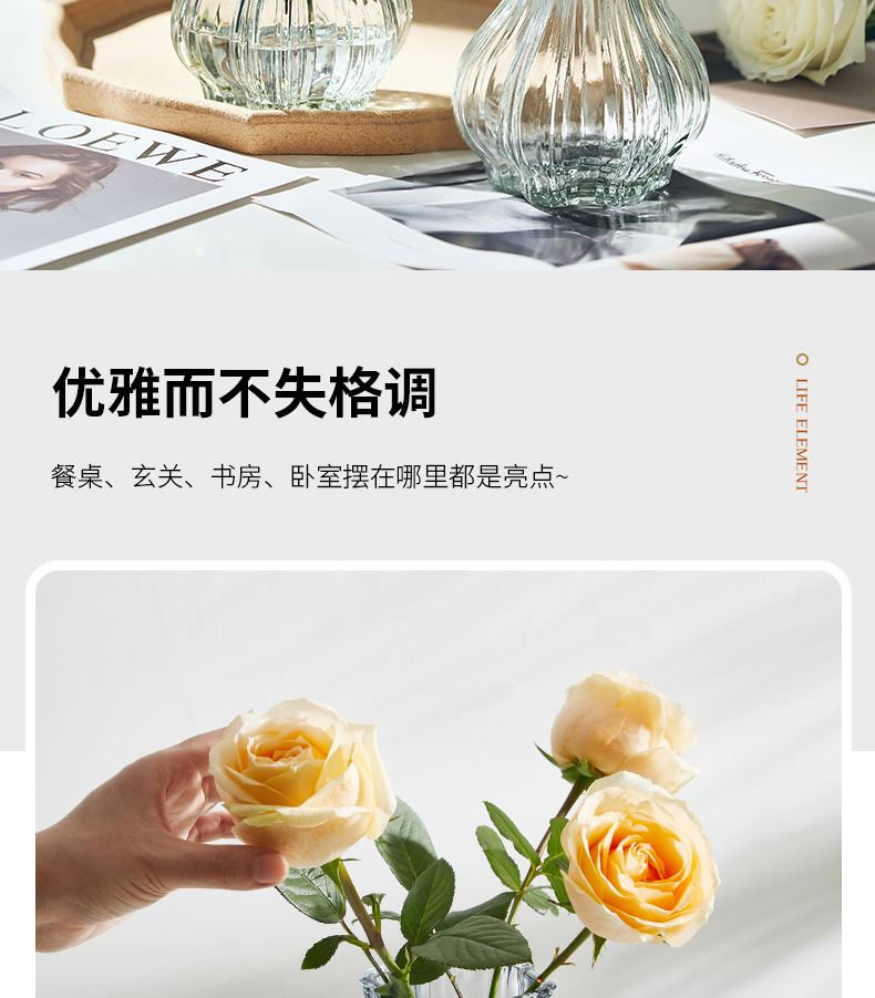 中等花瓶创意摆件客厅插花玻璃透明ins北欧网红轻奢水养鲜花玫瑰详情2