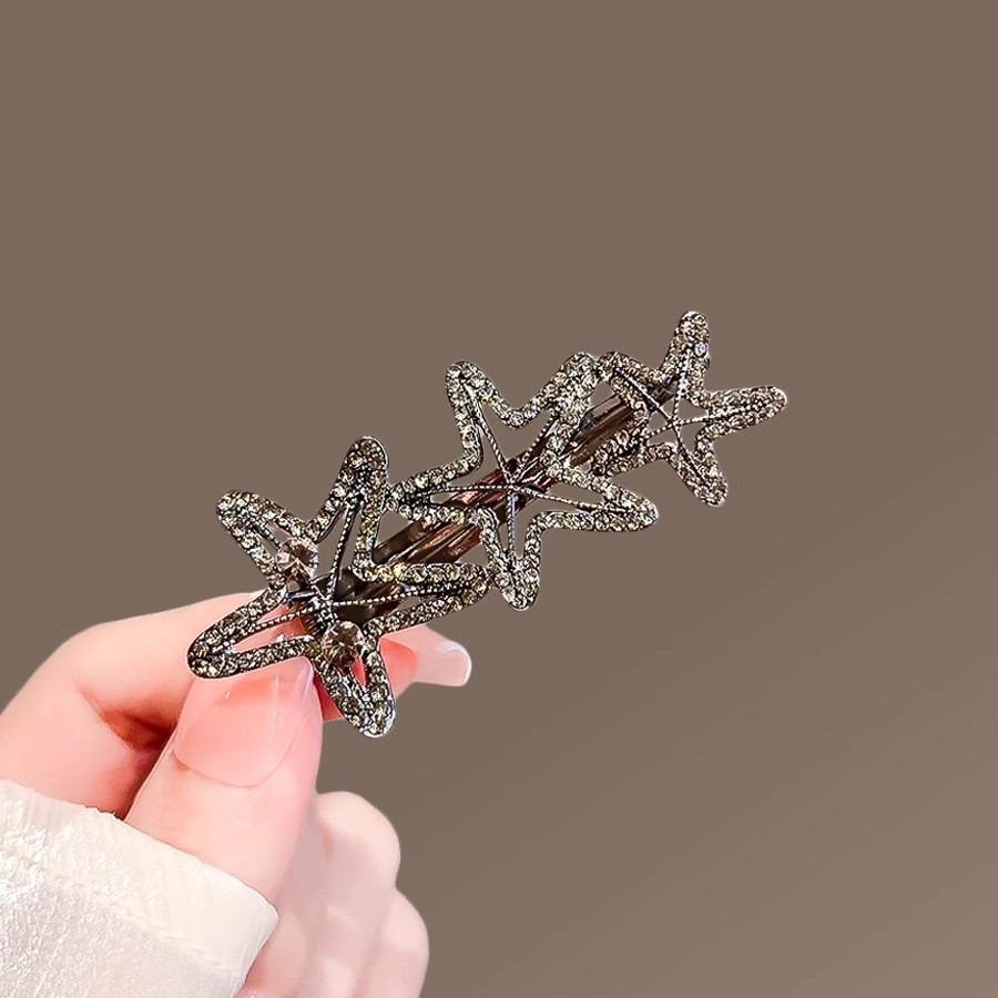 黑色海星发夹女小众设计感刘海侧边夹水钻发卡鸭嘴夹子碎发夹头饰