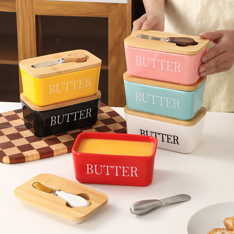 陶瓷黄油盒Butter Dish带盖抹刀牛油盒家用奶酪保鲜密封罐收纳盒