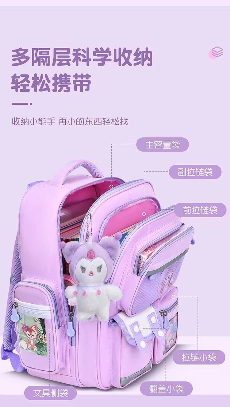 库洛米书包小学生一二六年级女孩卡通护脊减负6-12岁儿童双肩背包详情5