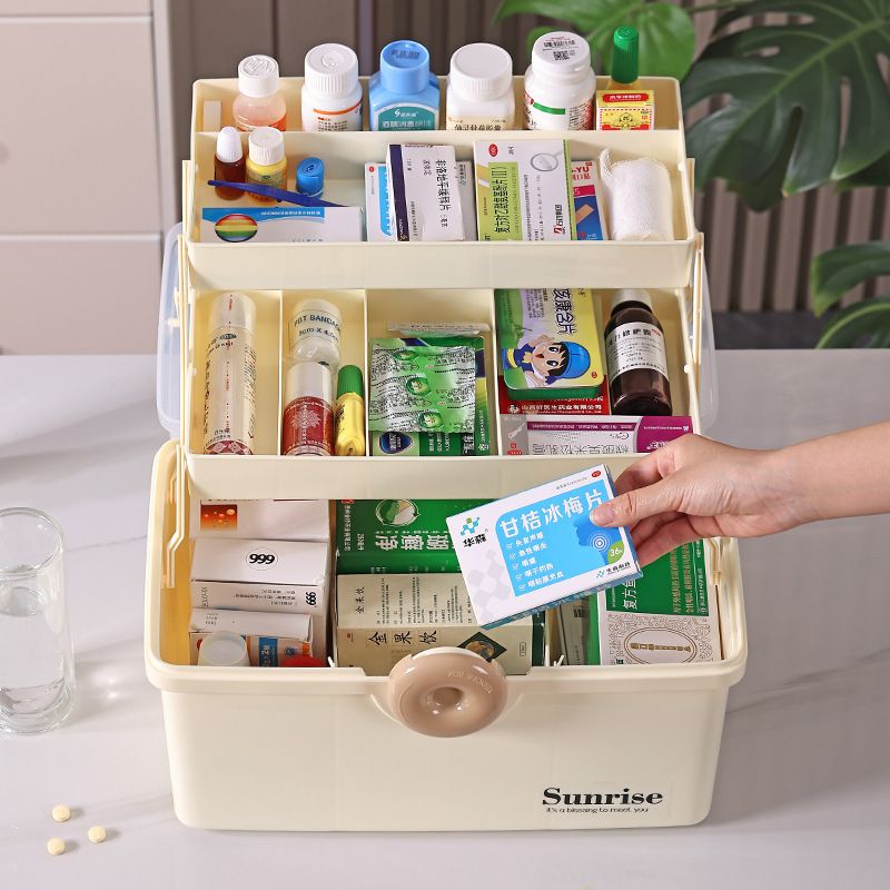New household medicine box, large-capacity multi-layer medical box, medicine storage box, first aid kit, children's small medicine box, transparent Specification image