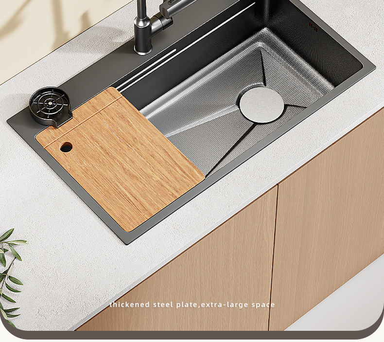 Cross-border customized sink, large single trough, millet grains, 304 stainless steel kitchen sink, bowl and sink, upper, middle and lower basins pic 3