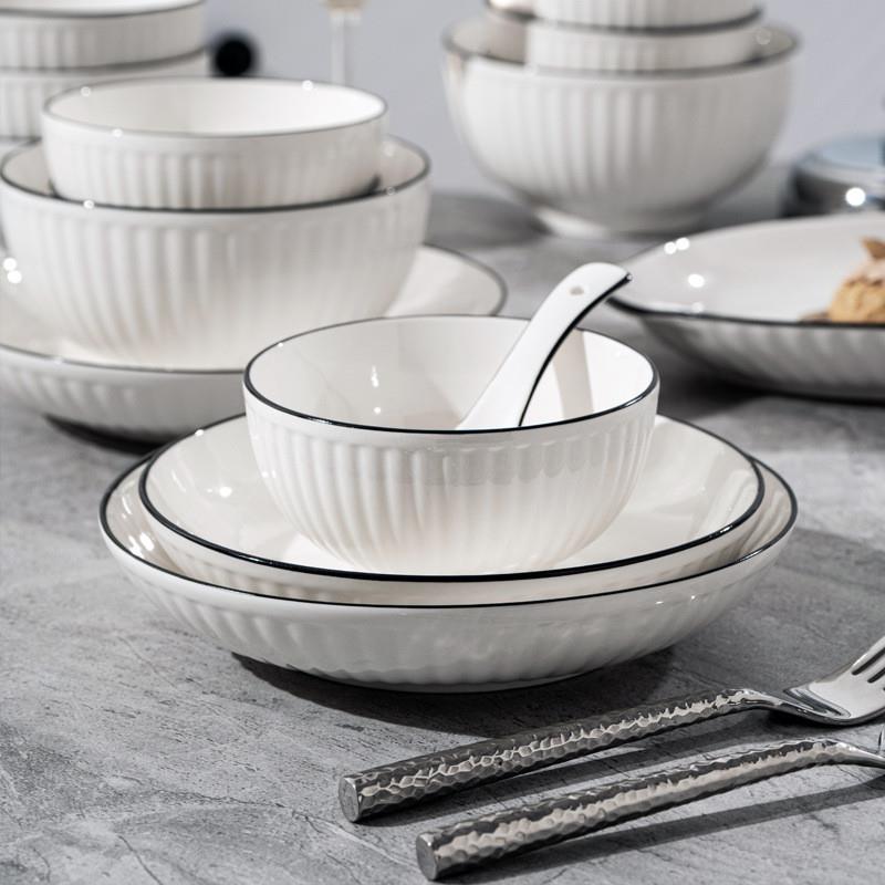 Vertical black line simple European-style underglaze color bowls, plates, face bowls, ceramic tableware, bowl and plate sets, DIY gifts Specification image