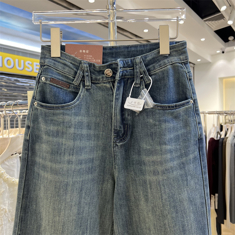 Jingkedan wide-leg denim 9-inch pants for women's spring 2025 new Korean-style casual loose and versatile high-waisted straight-leg pants Specification image
