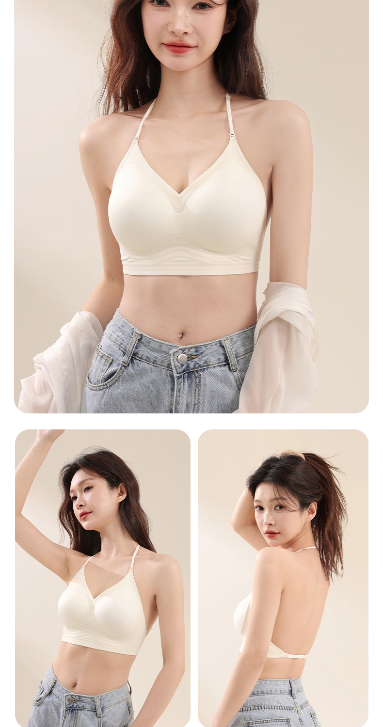 草本原版u型美背内衣女细肩带聚拢大露背隐形无痕粉底液挂脖文胸详情17