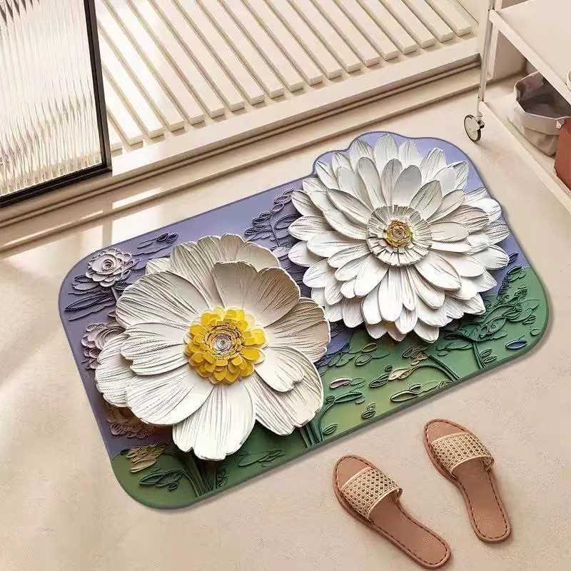 PriceMinister裸眼防滑吸水家用脚垫硅藻绿色厕所速干平面小花浴