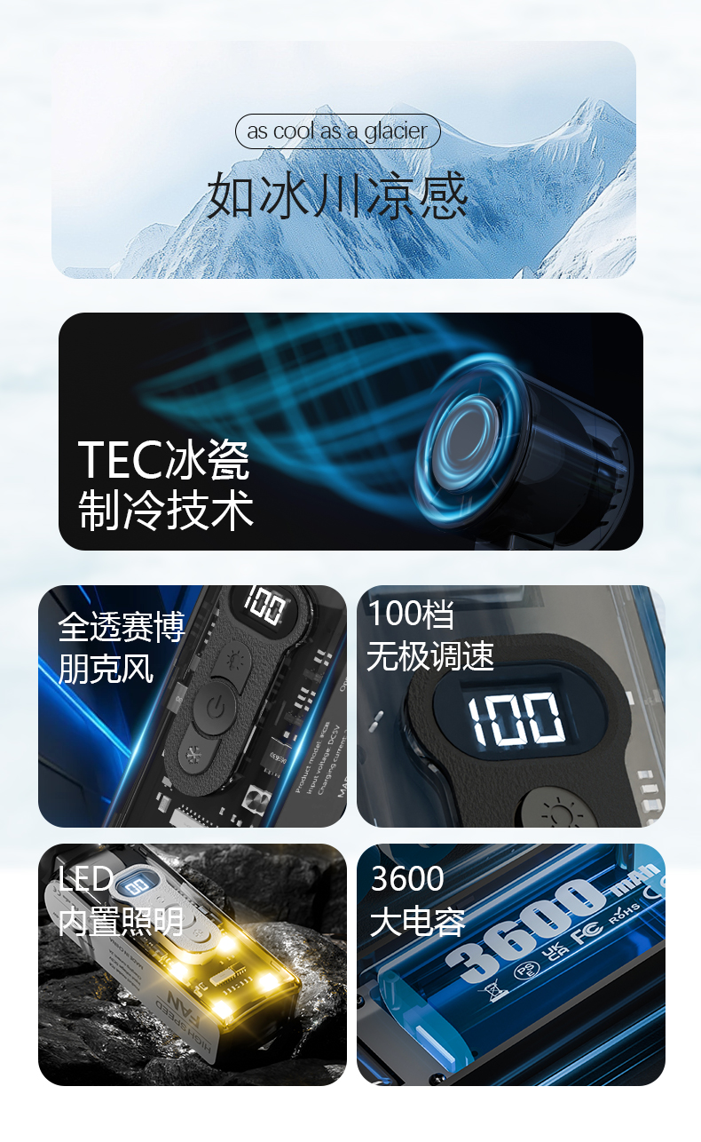 2025新款迷你冰敷制冷手持制冷敷高速涡轮透明机甲超长续航风扇详情2