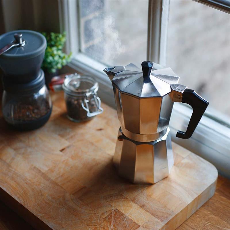 Single-valve aluminum MOKA coffee pot, MOka pot, octagonal pot, fully automatic hand-brewed coffee machine, can be heated by open flame