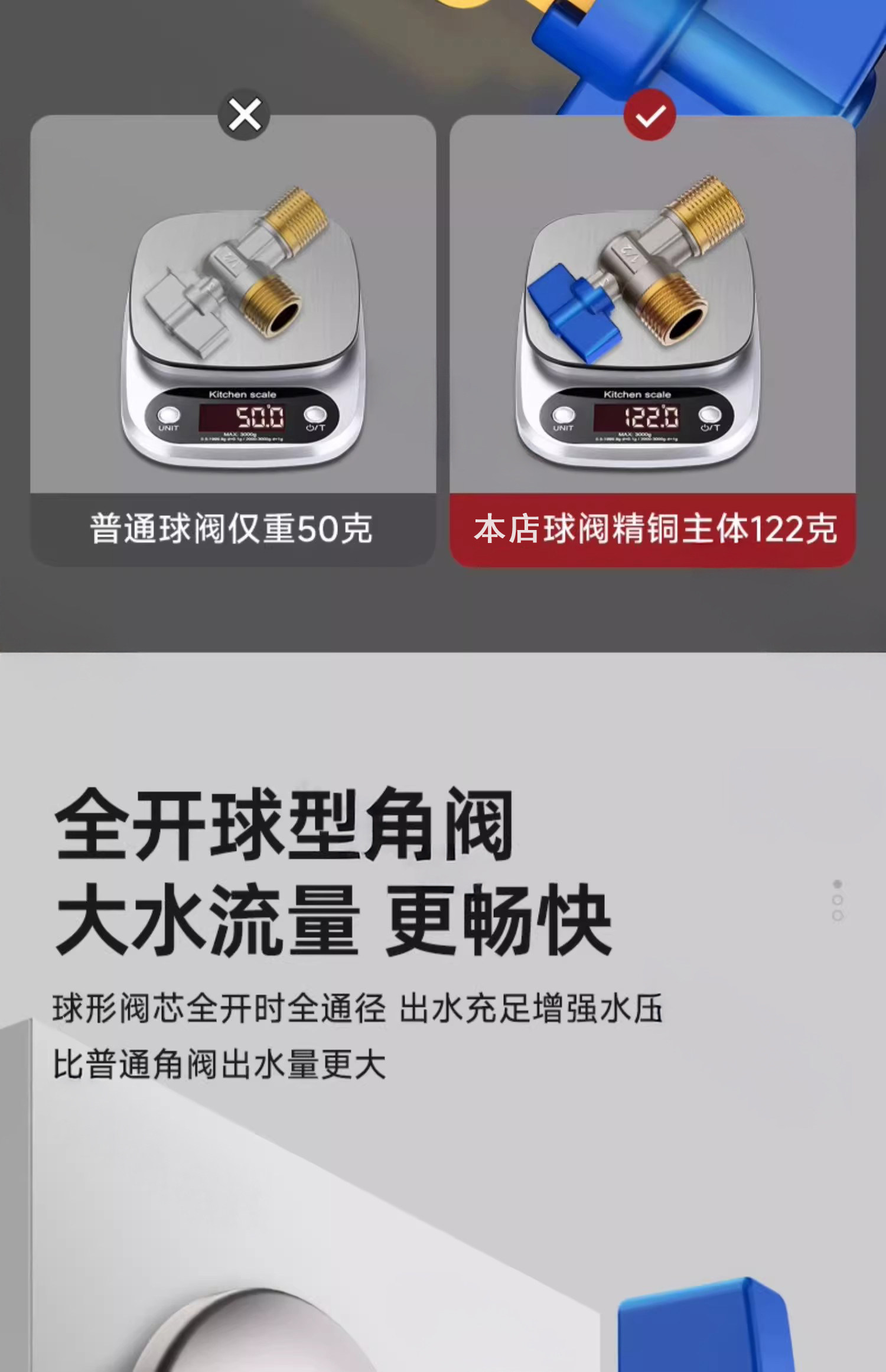 黄铜大流量角阀冷热水马桶燃气热水器浴室球芯球阀4分家用三角阀详情6