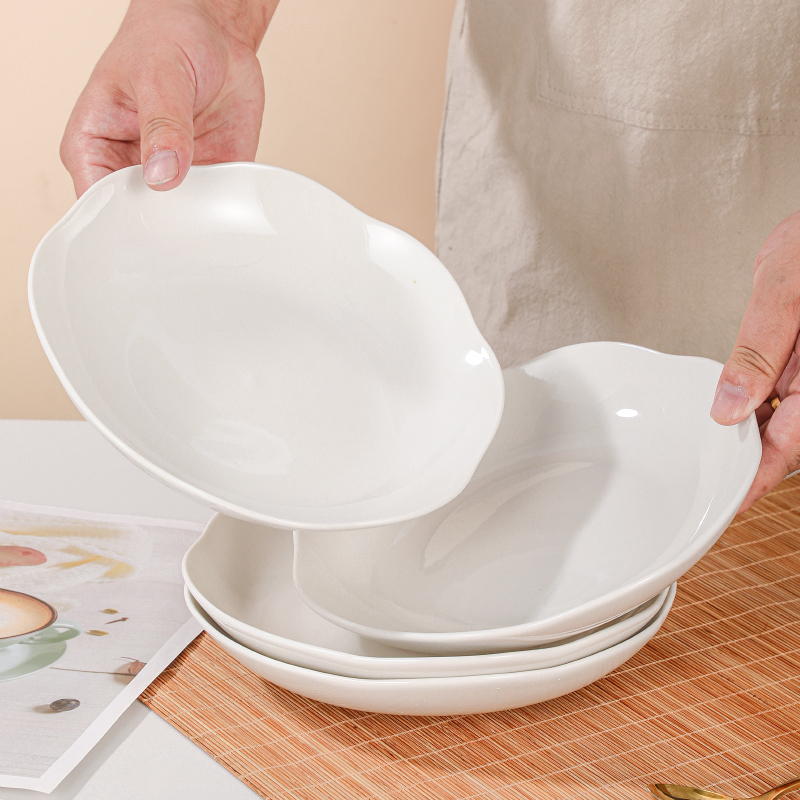 纯白陶瓷梅花盘荷叶盘花瓣盘深盘家用炒菜盘子水果盘凉菜盘异形盘详情2