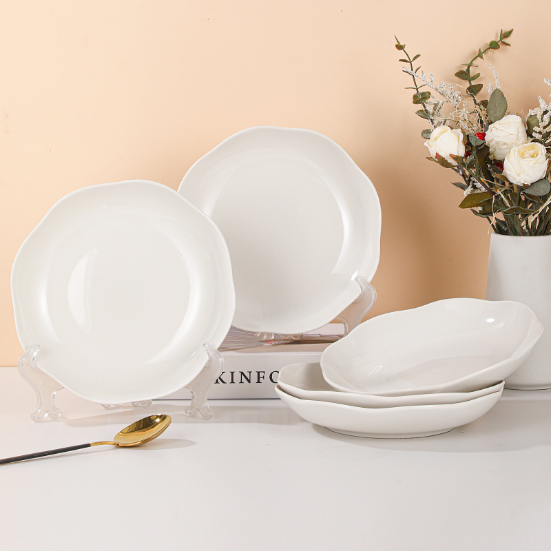 纯白陶瓷梅花盘荷叶盘花瓣盘深盘家用炒菜盘子水果盘凉菜盘异形盘详情4