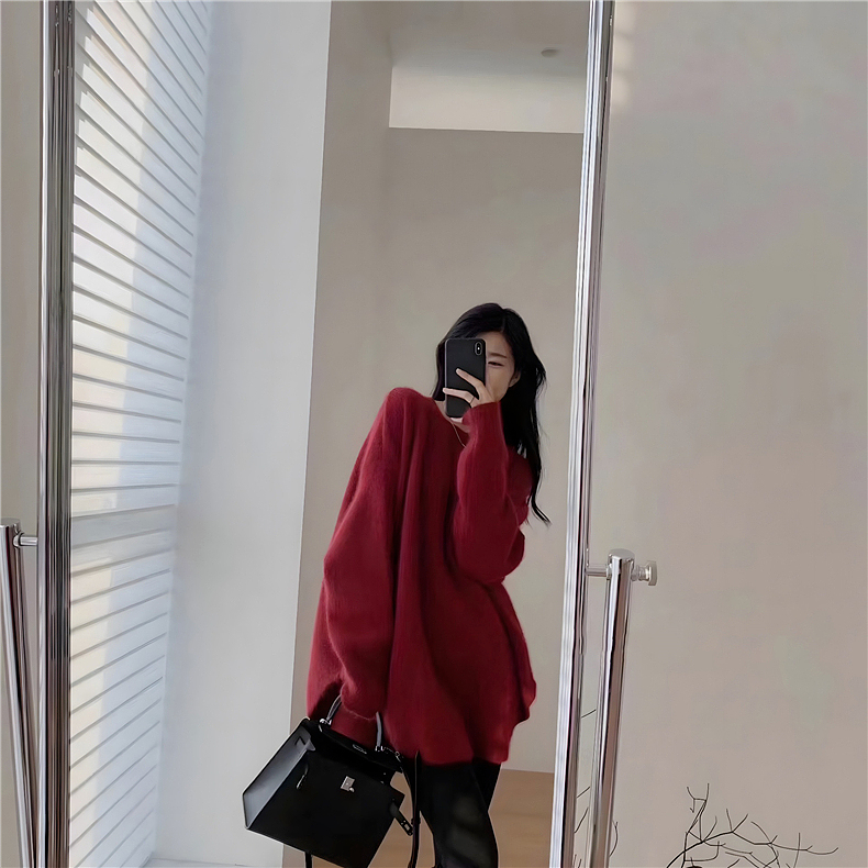 红色穿搭圣诞毛衣女外套加厚秋冬季2022年新款慵懒风软糯针织上衣详情2