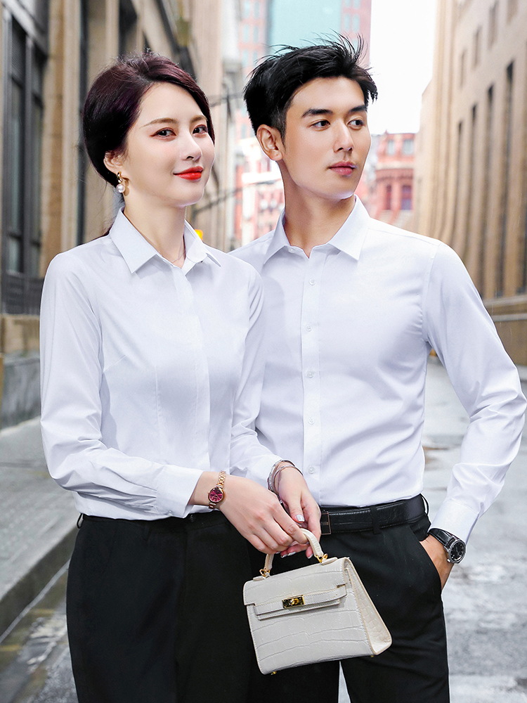 Professional shirts, women's long-sleeved autumn shirts, commuting shirts, work clothes, no-iron formal wear, custom-made embroidered logos, men's and women's workwear
