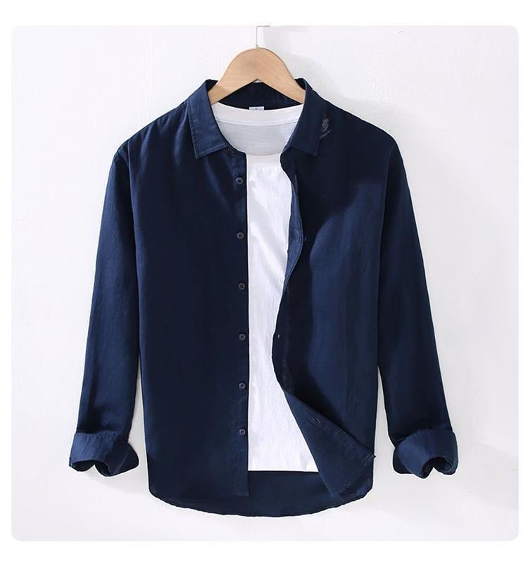 纯色薄款亚麻长袖衬衫男士棉麻衬衣休闲百搭舒适透气麻料春夏季潮详情18