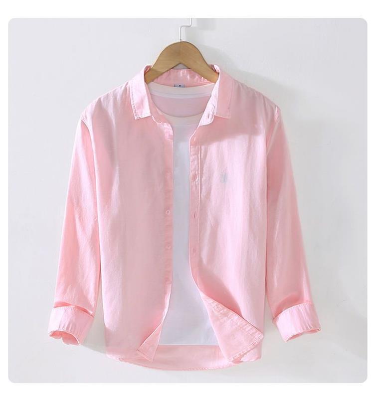 纯色薄款亚麻长袖衬衫男士棉麻衬衣休闲百搭舒适透气麻料春夏季潮详情15