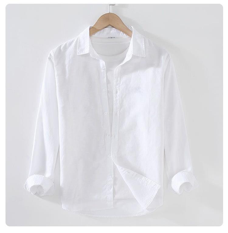 纯色薄款亚麻长袖衬衫男士棉麻衬衣休闲百搭舒适透气麻料春夏季潮详情10