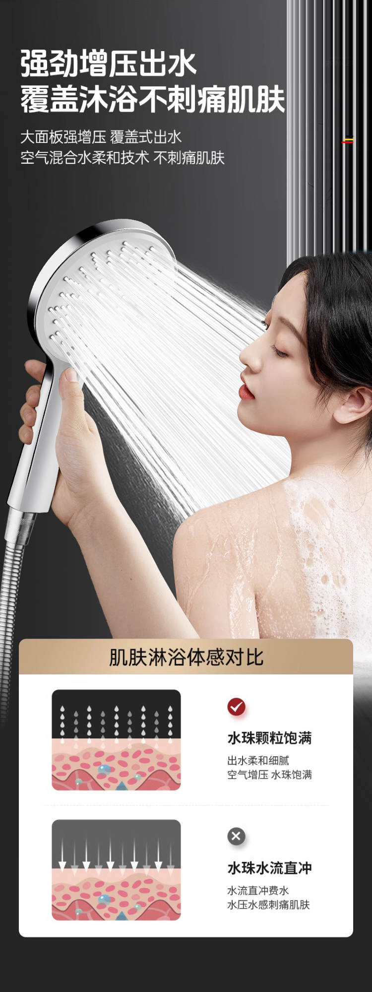 手持银色增压花洒喷头家用热水器洗澡淋浴加压淋雨莲蓬头浴霸套装详情9