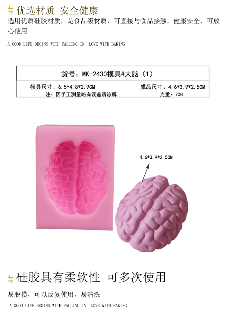 GJU8DIY恶搞万圣节仿真心脏蜡烛硅胶模具大脑滴胶模具翻糖烘焙工详情2