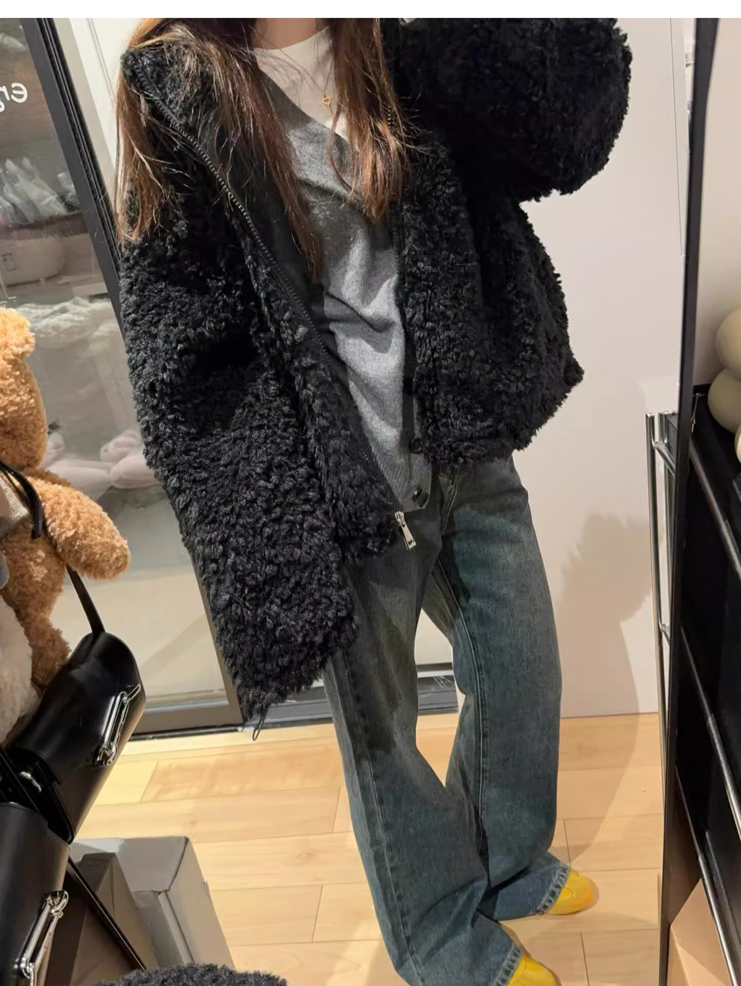 美式兔耳朵毛绒连帽皮草毛毛外套女冬季2024新款可爱宽松加厚上衣详情9