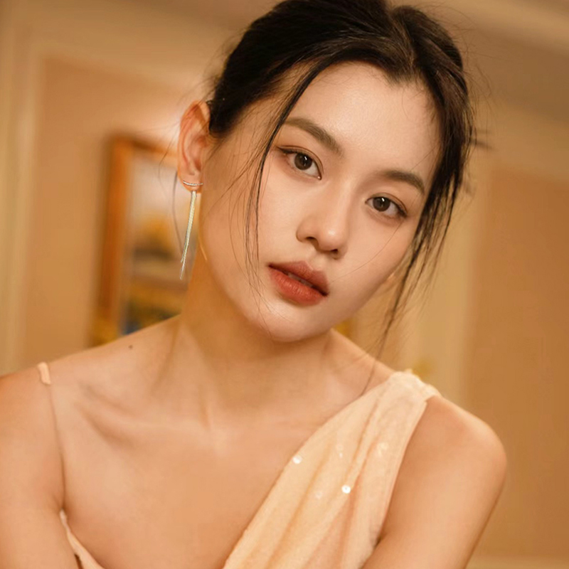 Metal tassel earrings 2024 New bestsellers, feminine earrings with a light luxury and high-end feel, long version, elegant and smiling ear needles details Picture