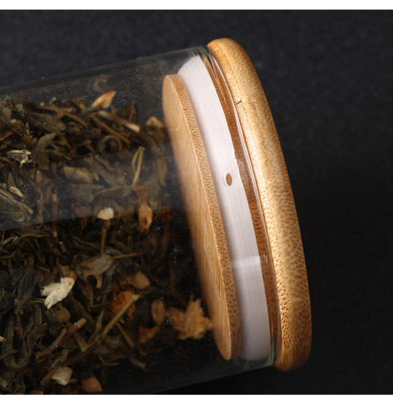 厂家批发高硼硅玻璃密封罐收纳瓶糖果储物罐直管茶叶罐竹盖茶叶罐详情12