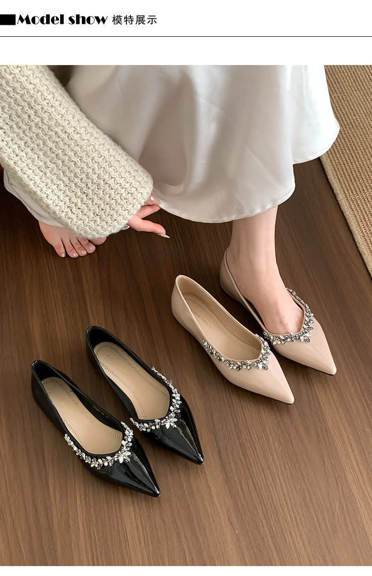 法式气质尖头漆皮水钻单鞋女夏平底鞋子平底鞋温柔浅口软底晚晚鞋详情11