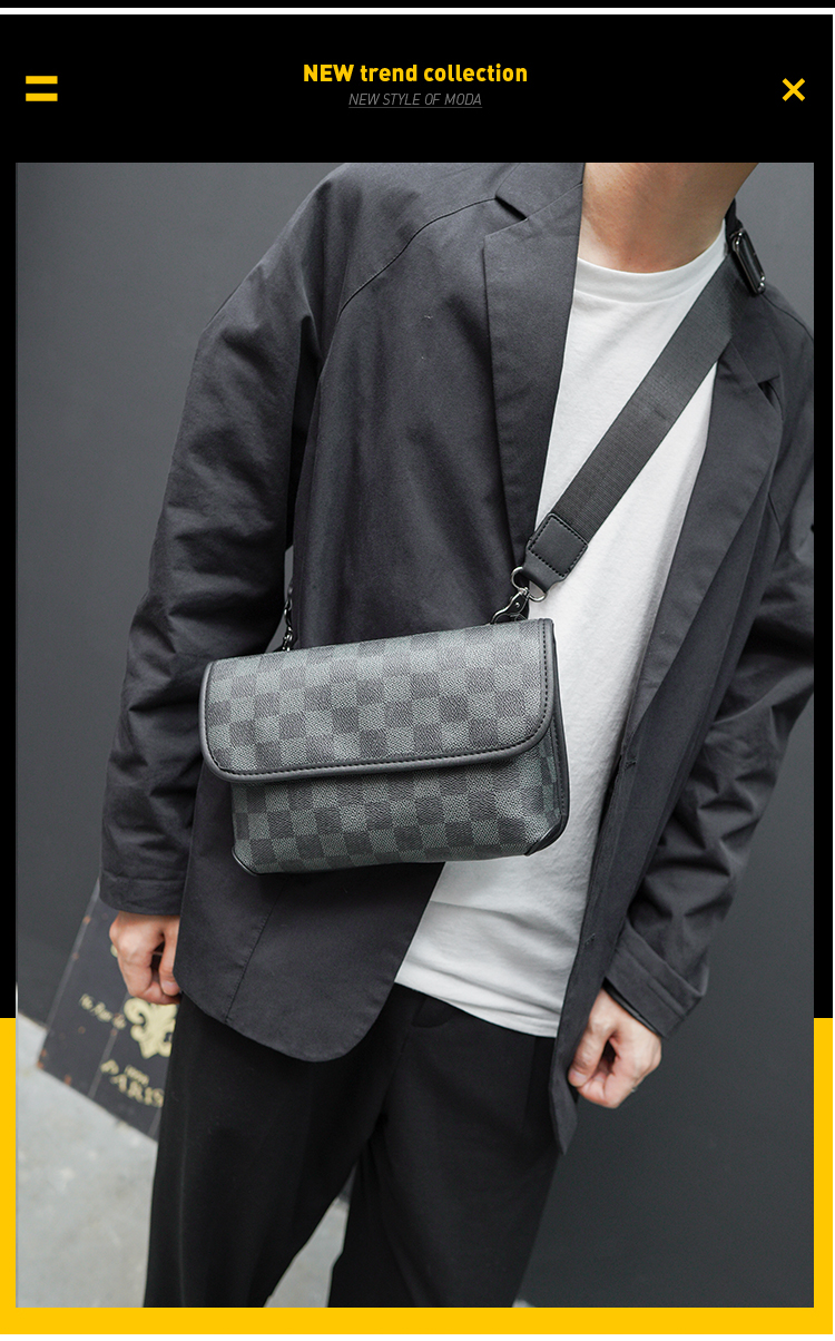 男士格子单肩包潮流斜挎包男生街头时尚挎包学生小包个性邮差包新详情1