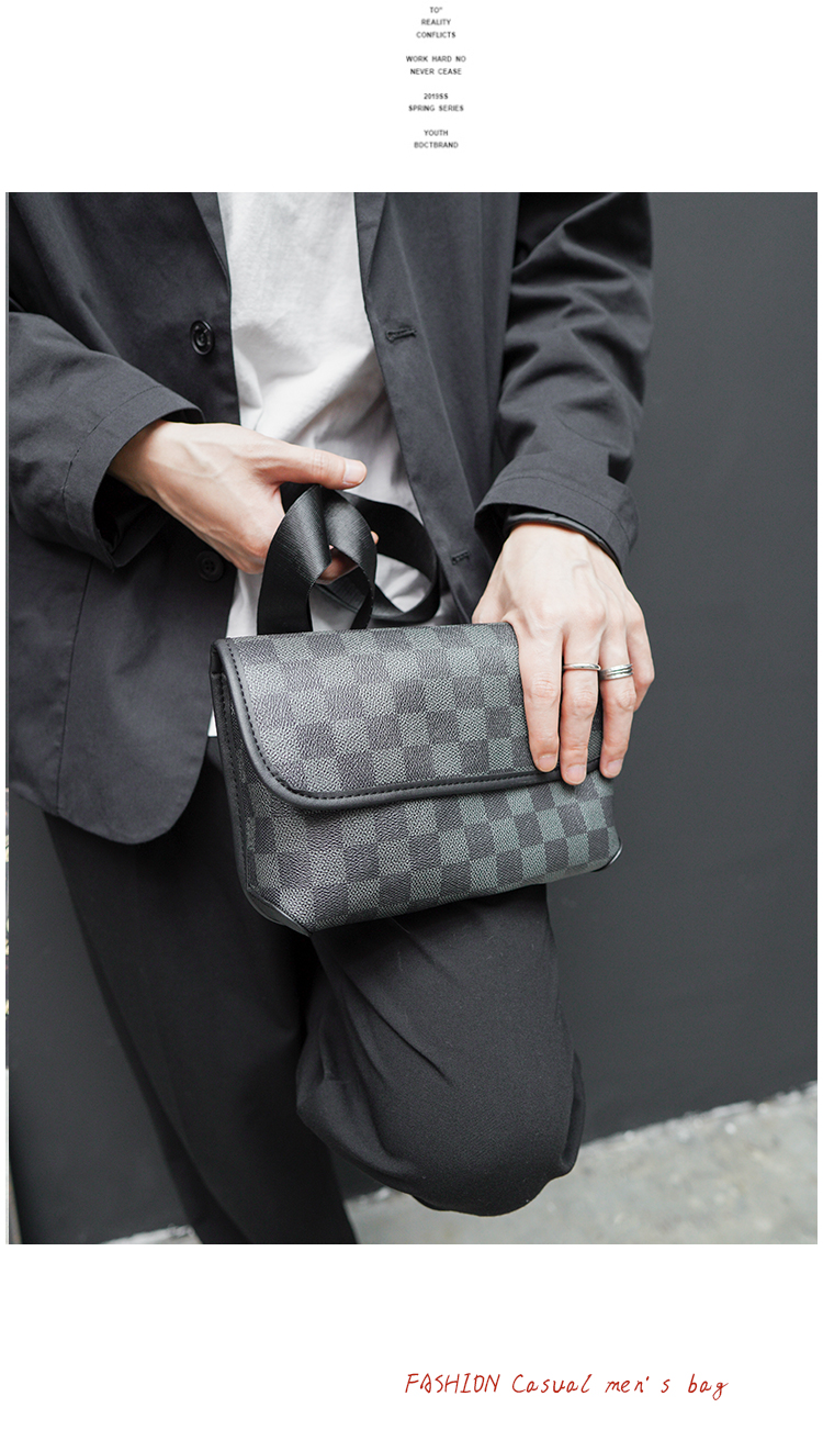男士格子单肩包潮流斜挎包男生街头时尚挎包学生小包个性邮差包新详情7