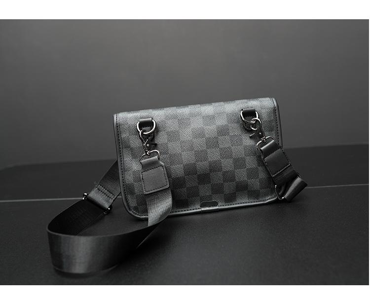 男士格子单肩包潮流斜挎包男生街头时尚挎包学生小包个性邮差包新详情10