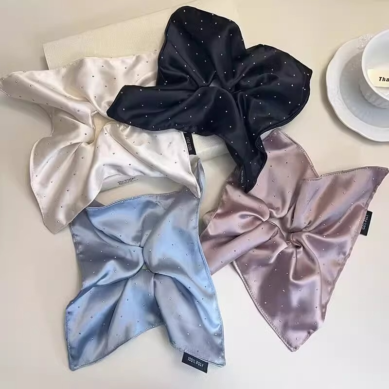 Korean-style full sky star satin square scarf, large intestinal hair band, solid color, elegant and high-end style, hair tie tied in a ponytail, versatile hair tie for girls details Picture