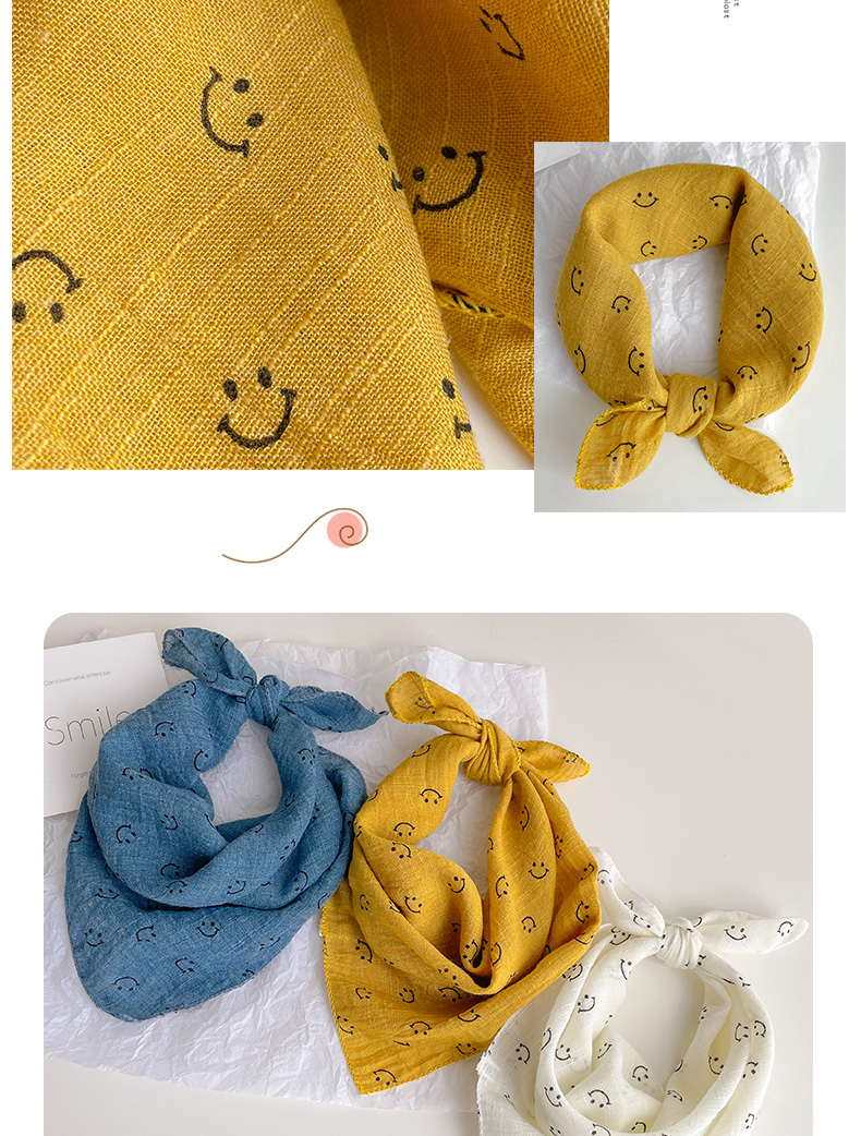 可爱笑脸棉麻儿童围巾男女薄款方巾丝巾宝宝婴儿三角口水围脖百搭详情11
