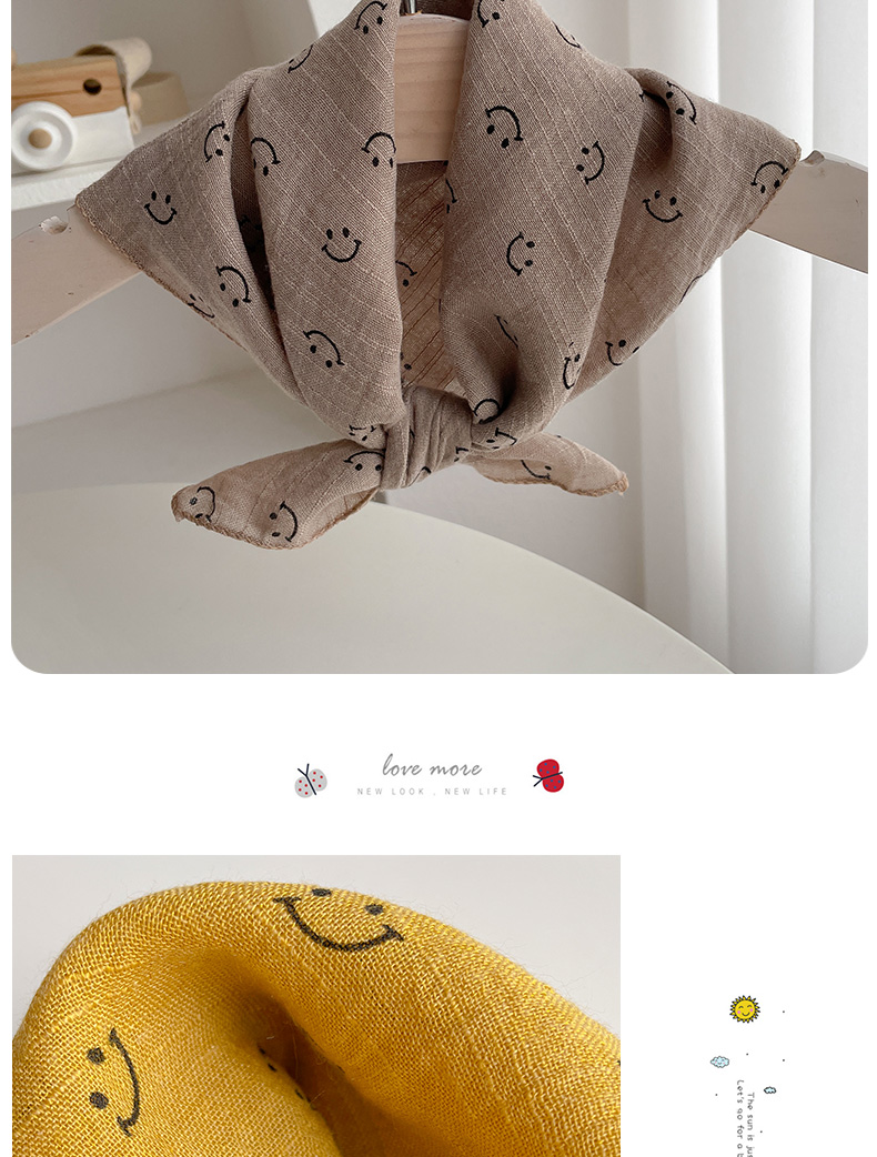 可爱笑脸棉麻儿童围巾男女薄款方巾丝巾宝宝婴儿三角口水围脖百搭详情10