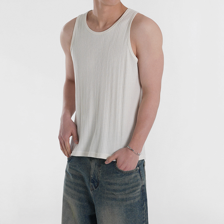 MYQ simple style solid color sleeveless T-shirt for men, summer versatile round-neck fitted vest, high-end Korean-style fitness top pic 2