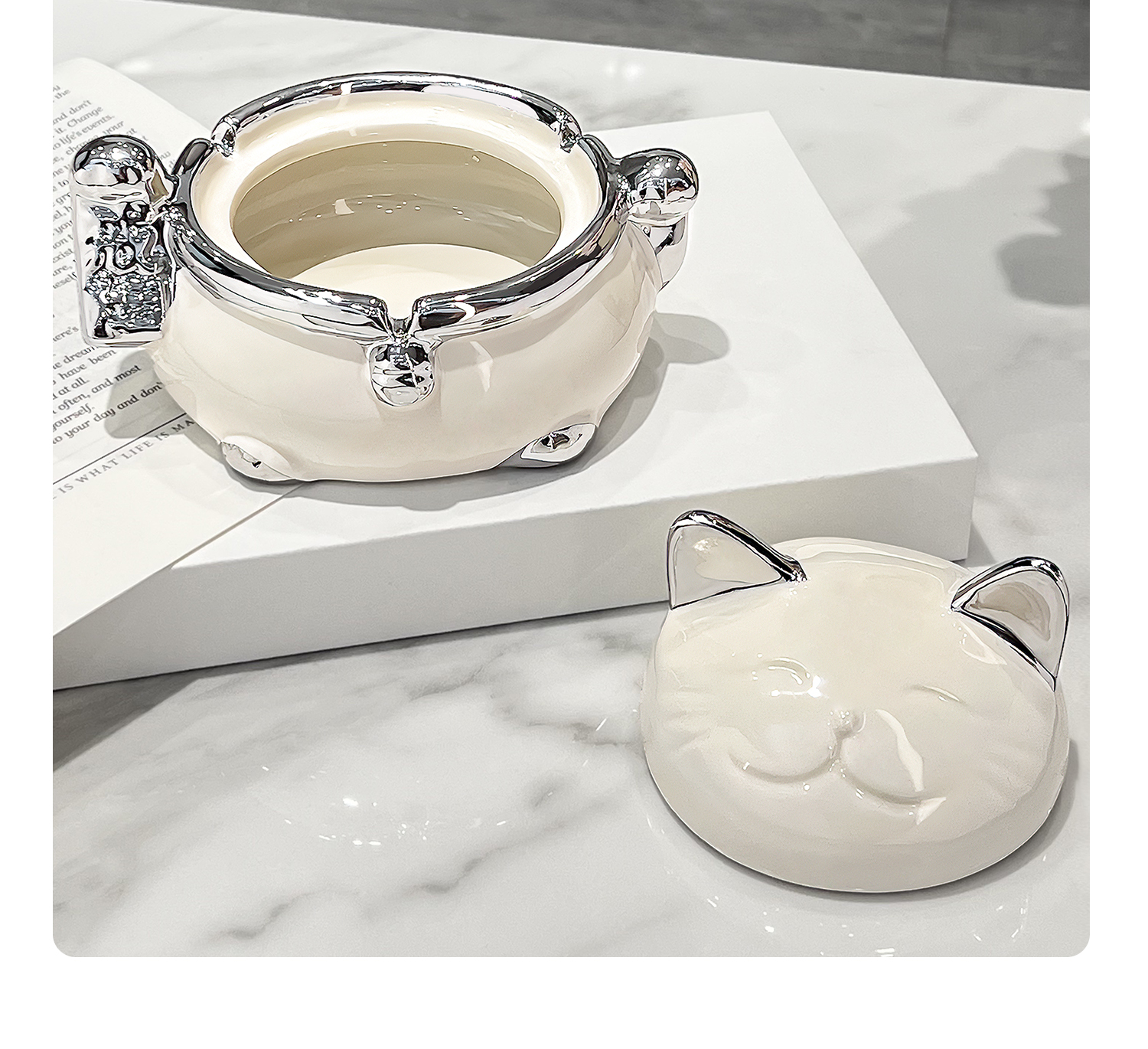 陶瓷招财猫烟灰缸带盖防飞灰创意个性客厅家用办公室烟缸高级感详情9