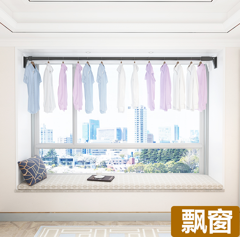 免打孔伸缩阳台室内晾衣杆单杆晒衣杆一根衣架固定式不锈钢凉衣扞详情3
