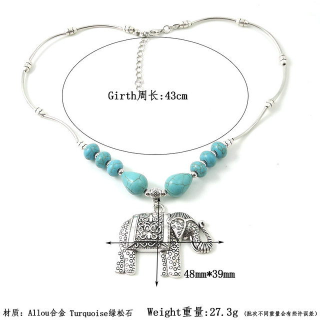 民族风苗银藏银复古藏饰中东印度风异域风情项链松石项链象A2275详情3