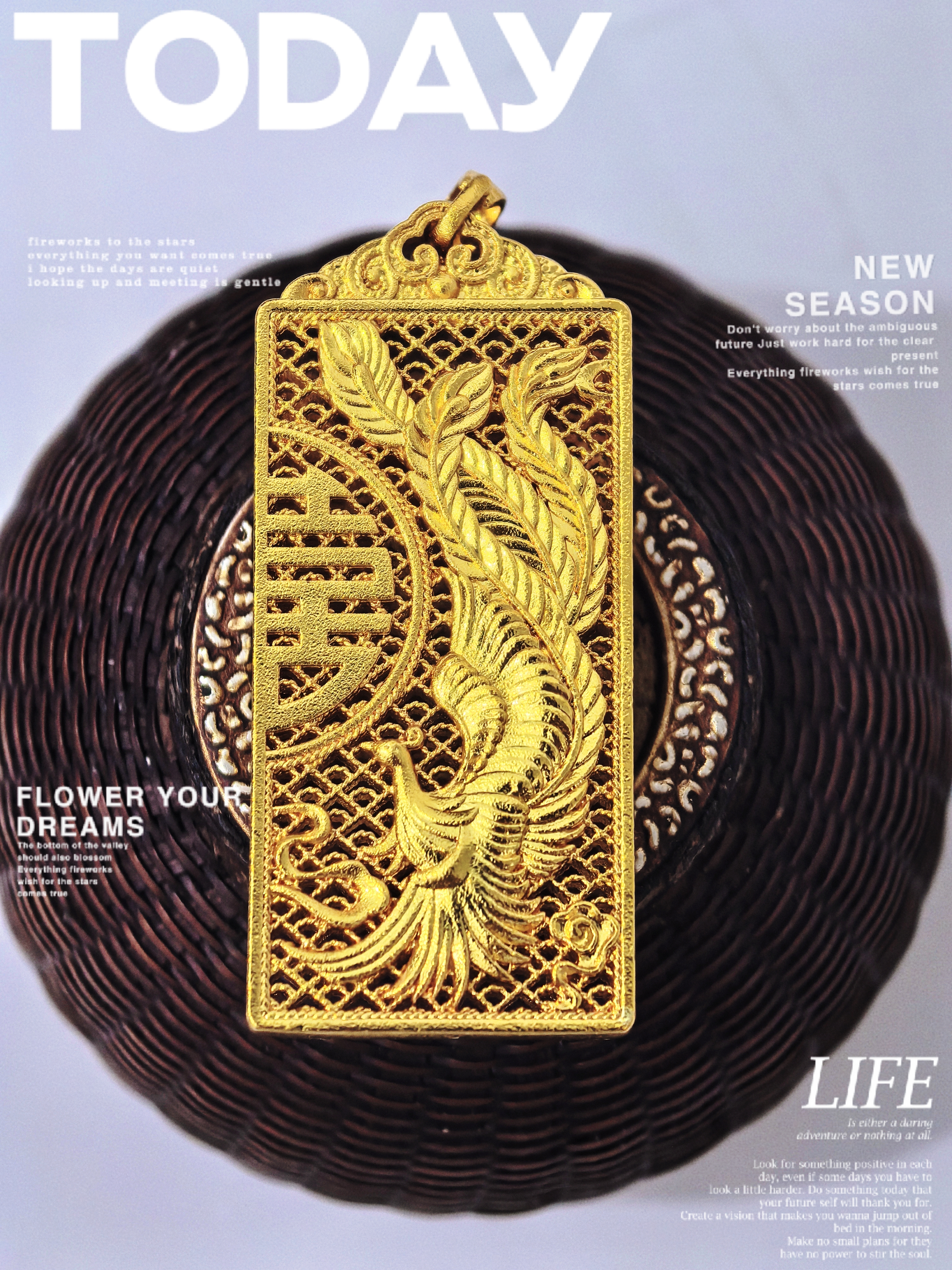 古法金铜镀龙凤合囍吊坠龙凤牌吊坠首饰打金DIY详情3