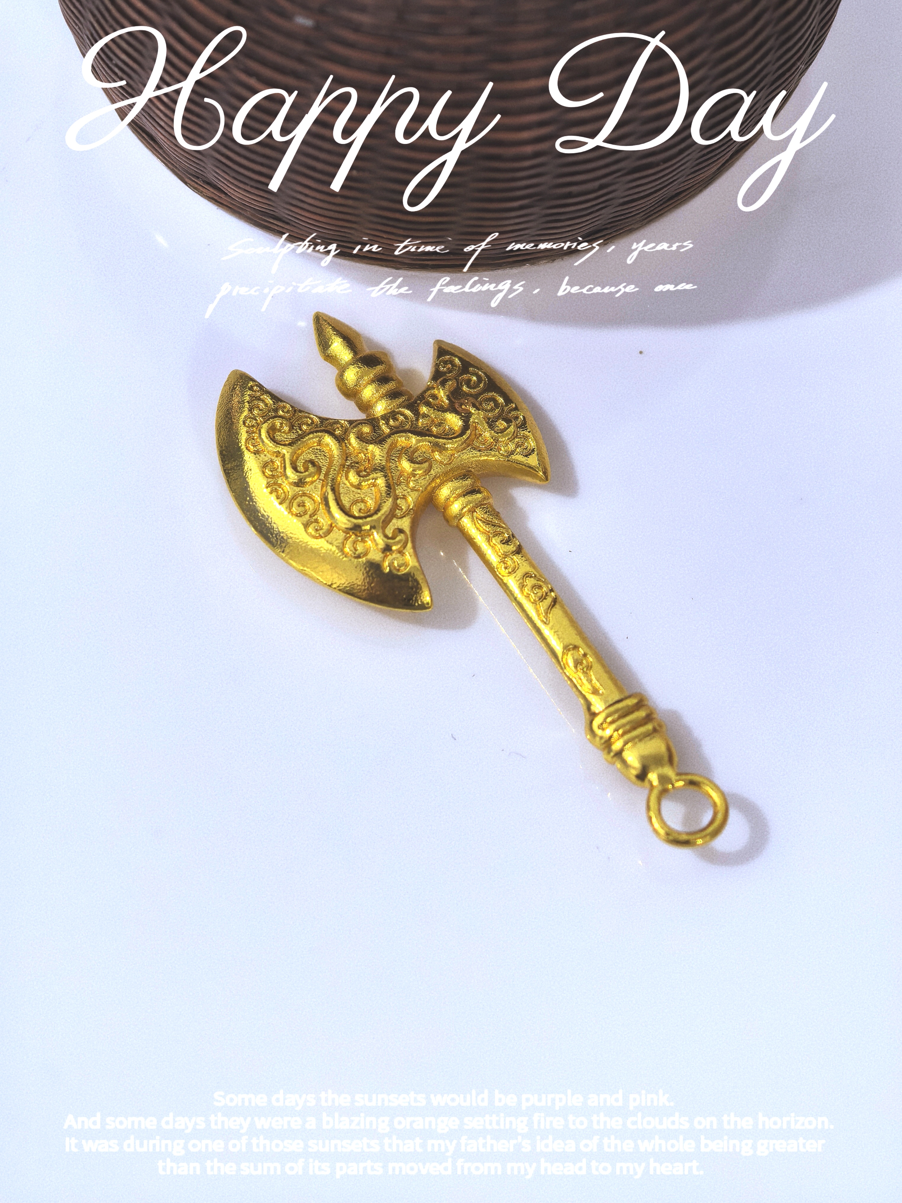 DIY ancient golden axe pendant, fashionable sweater chain, car key pendant pic 4